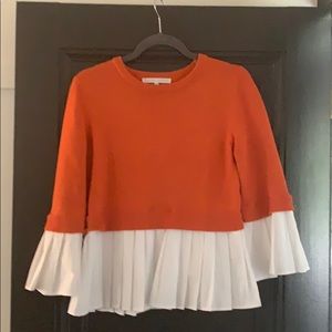 Sweater with attached pleated blouse